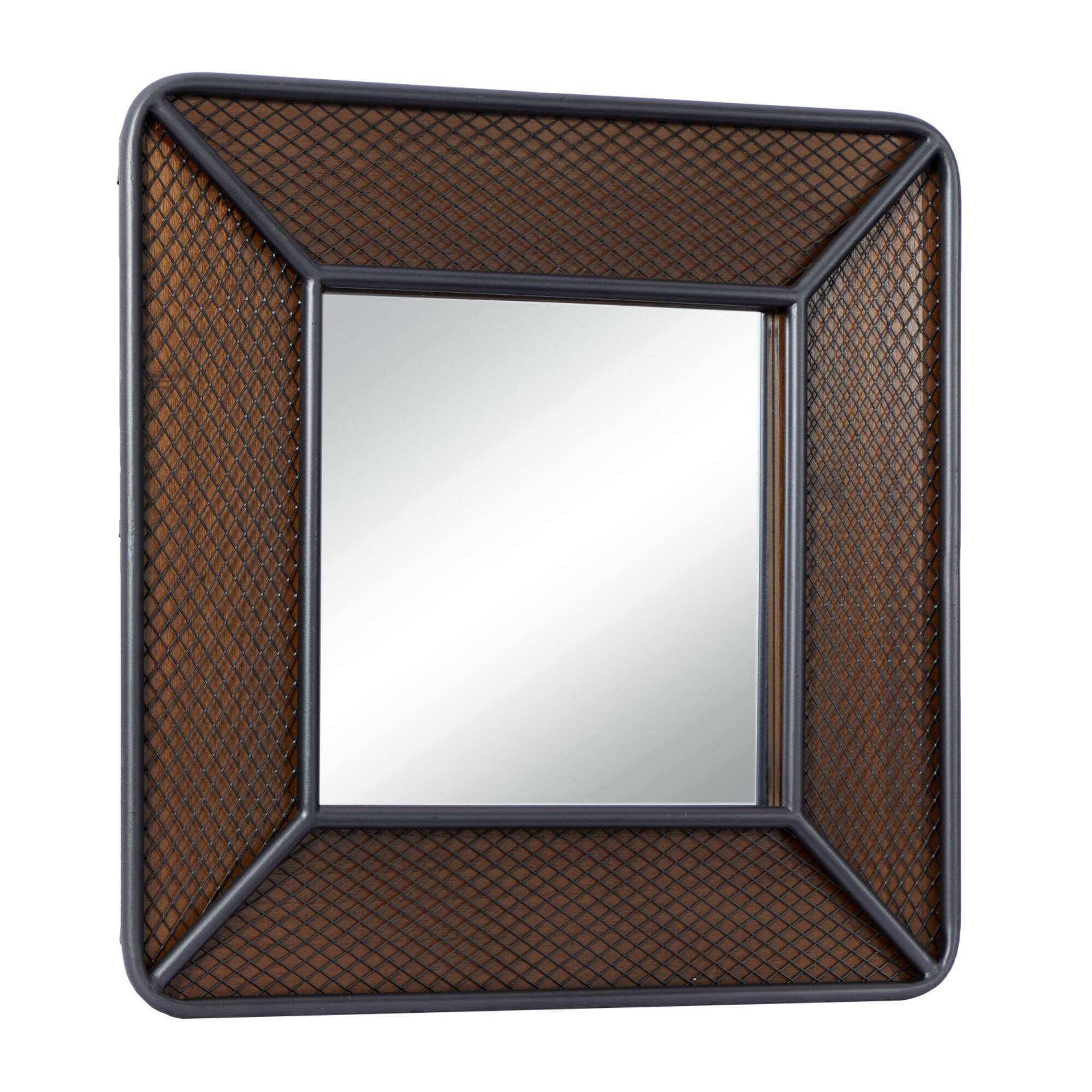 Brown Wood Industrial Wall Mirror, 32" x 32" x 2"
